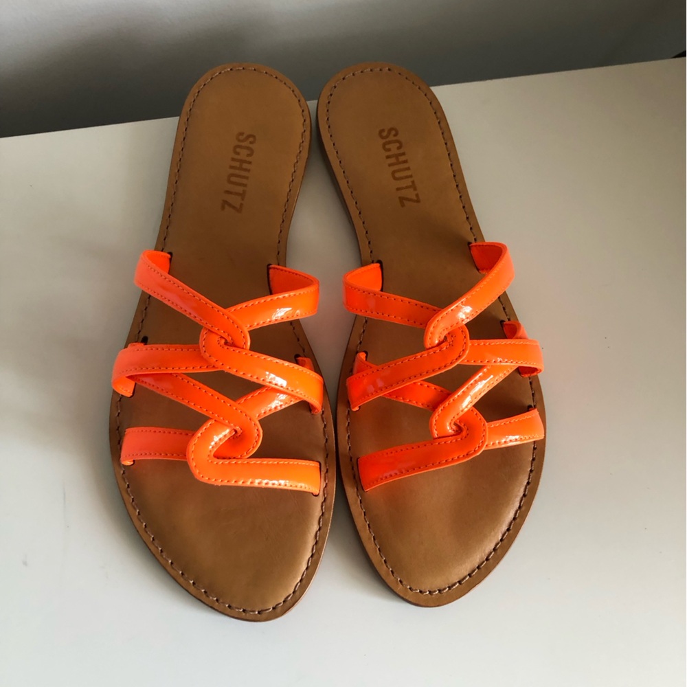 NEW Schutz Lyta Slide Sandal Women Acid Orange